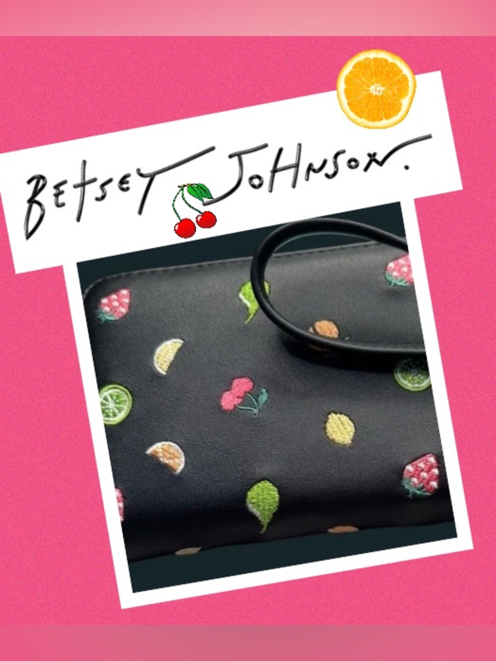 Betsey Johnson Black Fruit-Embroidered Wristlet/Wallet - Picture 4 of 4